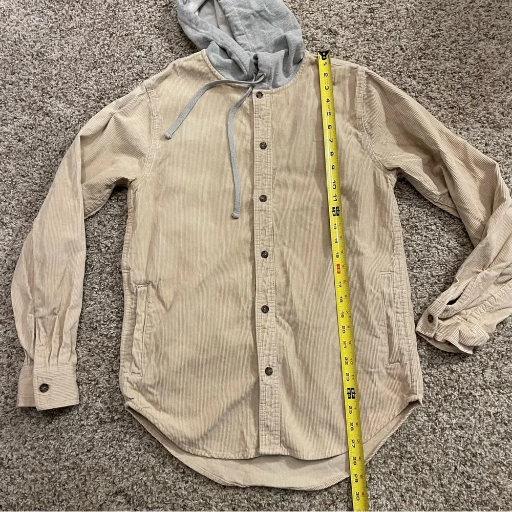 PacSun Tan Corduroy Hooded Shacket Shirt Jacket Beige Gray Hoodie Size Small